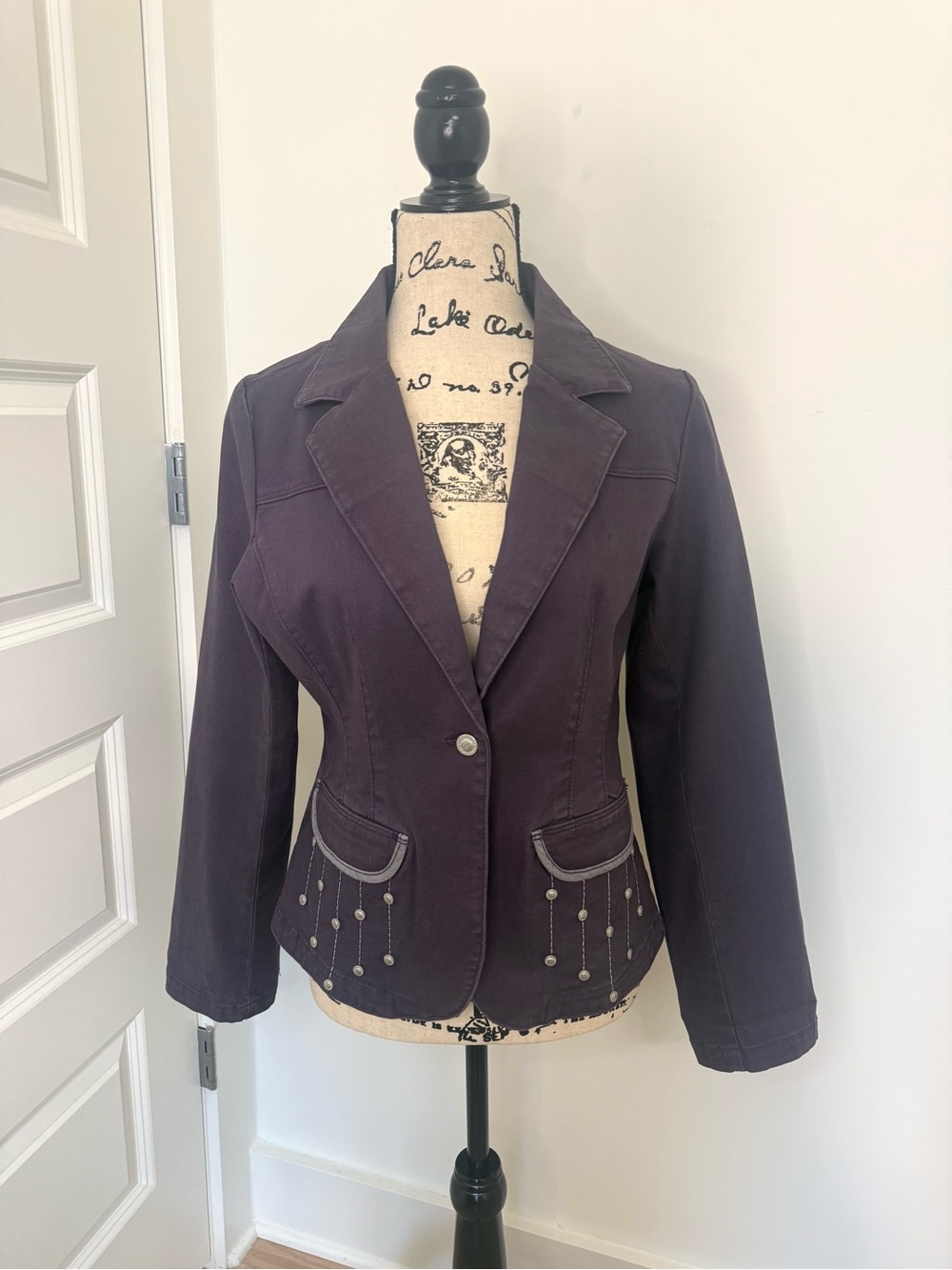PZI Jeans Purple Plum Single-Button Y2K Tailored Blazer with Silver Studs Large